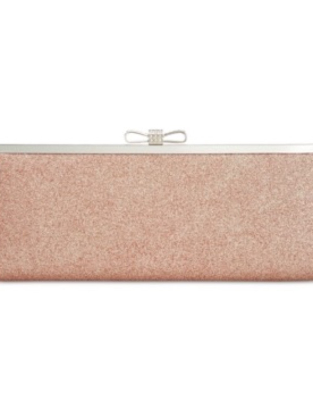 NWT INC Rose Gold glitter clutch with rhinestones bow clasp